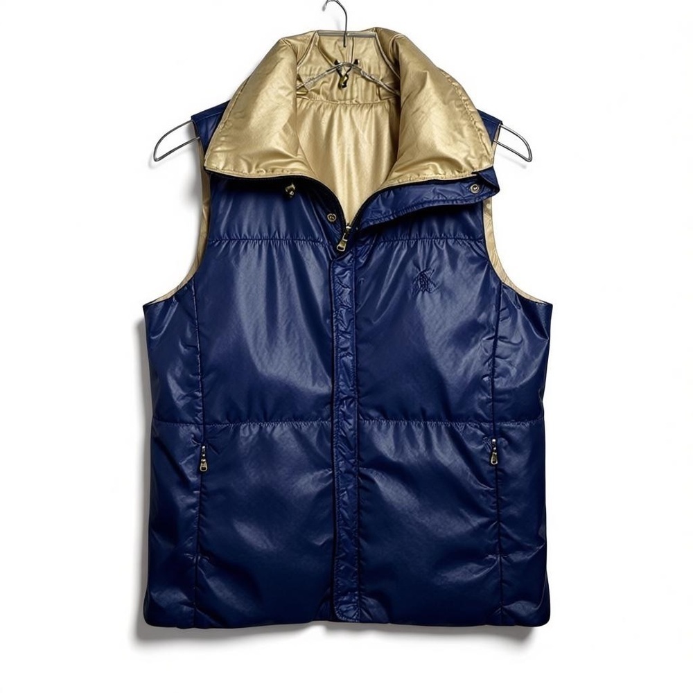 Polo Ralph Lauren Golf Women’s Size Large Reversible Puffer Vest Navy Blue Gold